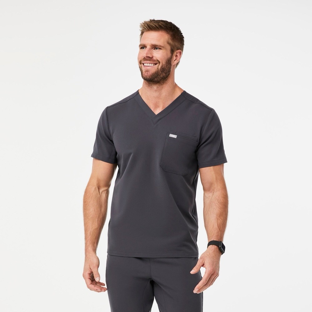 FIGS Leon Scrub Top Mens XXL Charcoal Gray V-Neck One-Pocket Technical Po#5003